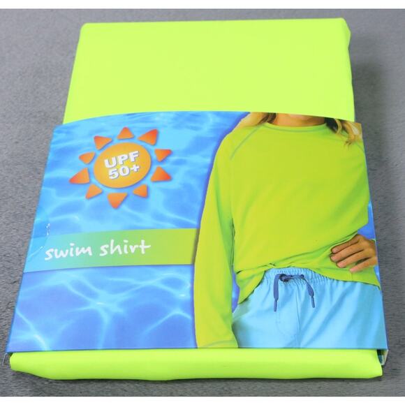 ABG Swim Shirt Youth Medium 7/8 Neon Green UPF 50+ Long Sleeve Rash Guard UV - Picture 1 of 6